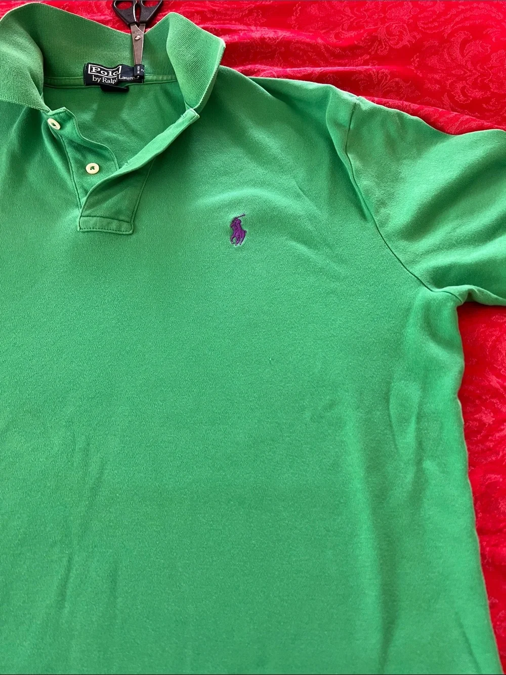 Polo Ralph Lauren Green Polo Shirt Men's Small Purple Pony Classic Fit Cotton